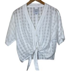 Rails Cotton Gingham White Light Weight Button Up Tie Front Collared Top XS